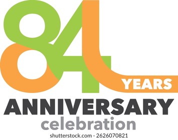 Celebrating Anniversary green and orange color number 84 on a white background with word YEARS ANNIVERSARY celebration at the bottom.