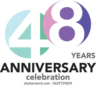 Celebrating Anniversary green and purple color and number 48 white color with word YEARS ANNIVERSARY celebration.