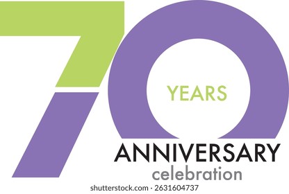 Celebrating Anniversary green and purple colored number 70 with word YEARS ANNIVERSARY celebration.