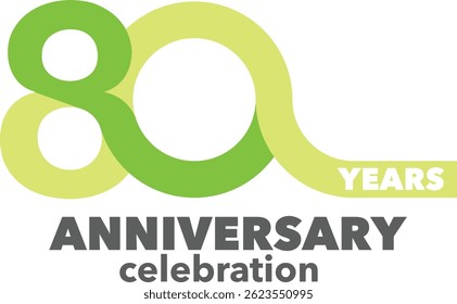 Celebrating Anniversary light green and green color number 80 on a white background with word YEARS ANNIVERSARY celebration at the bottom.