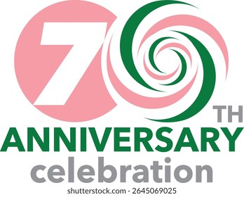 Celebrating anniversary light pink circle number 70 on a white background with word TH ANNIVERSARY celebration at the bottom.