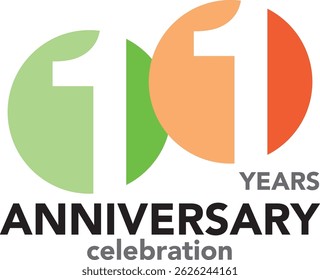 Celebrating Anniversary lime green and orange colored white number 11 white color in circle shape on a white background with word YEARS ANNIVERSARY celebration.