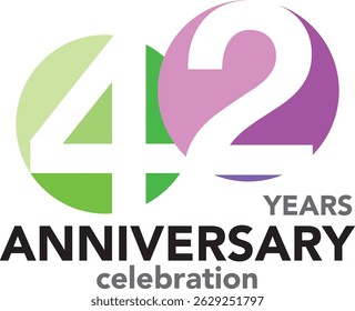 Celebrating Anniversary lime green and purple color and number 42 white color with word YEARS ANNIVERSARY celebration.