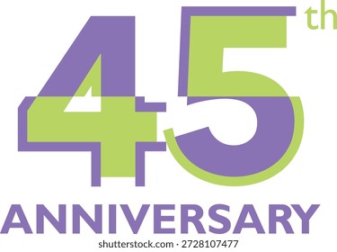 zum Jubiläum mehrfarbig Nummer 45 auf weißem Hintergrund mit dem Wort JUBILÄUM. Vektornummer 45.