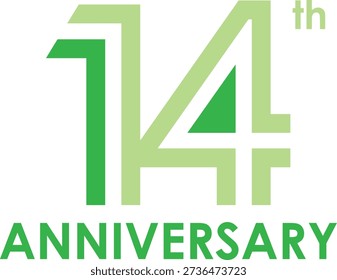 celebrating anniversary multi colors number 14 on a white background with word th ANNIVERSARY. vector number 14.