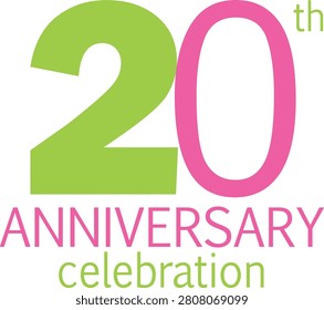 celebrating anniversary multi colors number 20 on a white background with word th ANNIVERSARY.