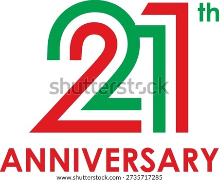 celebrating anniversary multi colors number 21 on a white background with word th ANNIVERSARY. vector number 21.