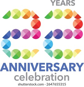Celebrando o aniversário número 22. O número é formado pela união de círculos multicoloridos para formar o número 22 em um fundo branco com a palavra comemoração ANIVERSÁRIO ANOS.