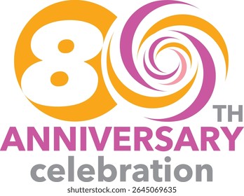 Celebrating anniversary orange circle number 80 on a white background with word TH ANNIVERSARY celebration at the bottom.