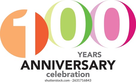 Celebrating Anniversary orange green and pink color and number 100 white color with word YEARS ANNIVERSARY celebration.