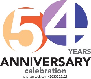 Celebrating Anniversary orange and purple color and number 54 white color with word YEARS ANNIVERSARY celebration.