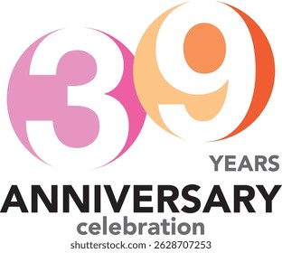Celebrating Anniversary pink and orange color and number 39 white color with word YEARS ANNIVERSARY celebration.
