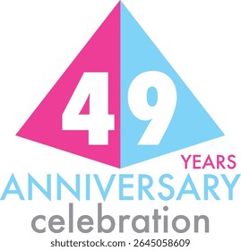 Celebrating Anniversary pink and sky blue triangle shape number 49 on a white background with word YEARS ANNIVERSARY celebration at the bottom.