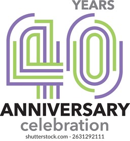 Celebrando o aniversário de aniversário púrpura e verde traço número 40 em um fundo branco com a palavra ANIVERSÁRIO de comemoração.