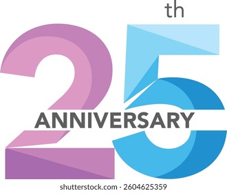 Celebrating Anniversary purple and sky blue colored number 25 on a white background with word Anniversary the middle.