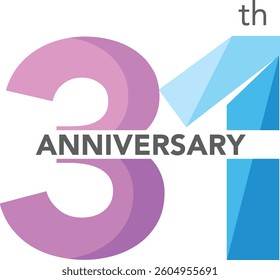 Celebrating Anniversary purple and sky blue colored number 31 on a white background with word Anniversary the middle.