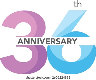 Celebrating Anniversary purple and sky blue colored number 36 on a white background with word Anniversary the middle.