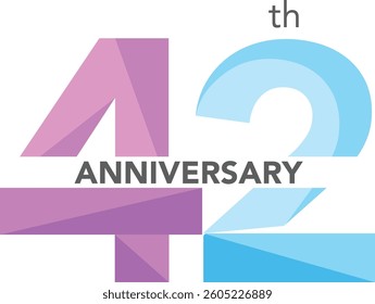 Celebrating Anniversary purple and sky blue colored number 42 on a white background with word Anniversary the middle.