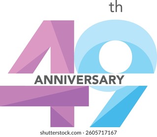 Celebrating Anniversary purple and sky blue colored number 49 on a white background with word Anniversary the middle.