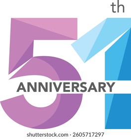 Celebrating Anniversary purple and sky blue colored number 51 on a white background with word Anniversary the middle.