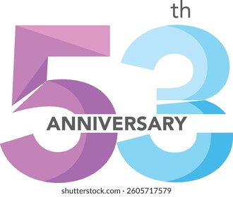 Celebrating Anniversary purple and sky blue colored number 53 on a white background with word Anniversary the middle.