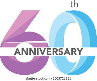Celebrating Anniversary purple and sky blue colored number 60 on a white background with word Anniversary the middle.