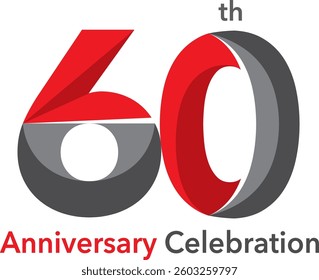 Celebrating Anniversary red and black colored number 60 on a white background with word Anniversary Celebration the bottom.
