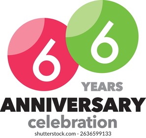 Celebrating Anniversary red and green square color number 66 on a white background with word YEARS ANNIVERSARY celebration at the bottom.