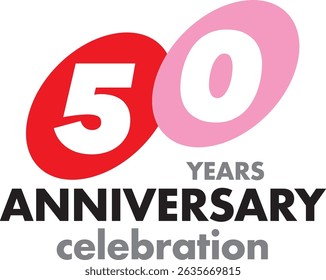 Celebrating Anniversary red and pink circle color number 50 on a white background with word YEARS ANNIVERSARY celebration at the bottom.