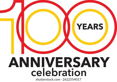 celebrating Anniversary red and yellow colored number 100 on a white background with word YEARS ANNIVERSARY celebration at the bottom.