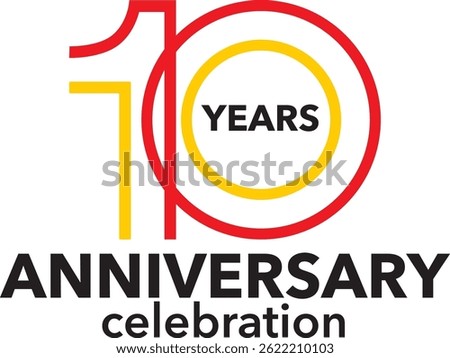 celebrating Anniversary red and yellow colored number 10 on a white background with word YEARS ANNIVERSARY celebration at the bottom.