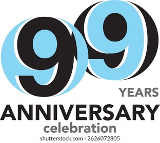 Celebrating Anniversary sky blue and black colored number 99 on a white background with word YEARS ANNIVERSARY celebration.