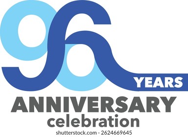 Celebrating Anniversary sky blue and blue color number 96 on a white background with word YEARS ANNIVERSARY celebration at the bottom.
