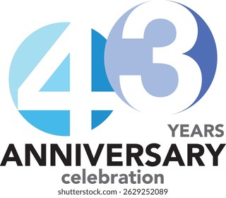 Celebrating Anniversary sky blue and blue color and number 43 white color with word YEARS ANNIVERSARY celebration.