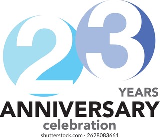 Celebrating Anniversary sky blue and blue colored and number 23 white color with word YEARS ANNIVERSARY celebration.