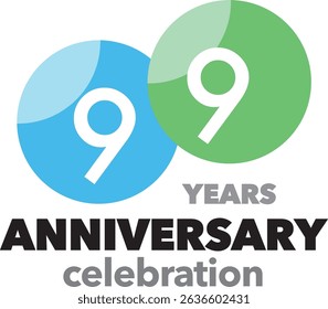 Celebrating Anniversary sky blue and green circle color number 99 on a white background with word YEARS ANNIVERSARY celebration at the bottom.