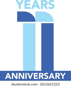 Celebrating Anniversary sky blue and blue orange colored number 11 on a white background with word YEARS ANNIVERSARY.