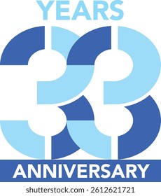 Celebrating Anniversary sky blue and blue orange colored number 33 on a white background with word YEARS ANNIVERSARY.