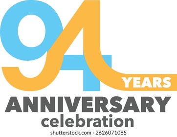 Celebrating Anniversary sky blue and orange color number 94 on a white background with word YEARS ANNIVERSARY celebration at the bottom.