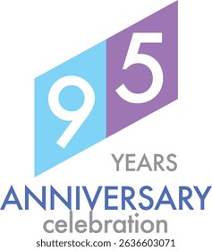 Celebrating Anniversary sky blue and purple square color number 95 on a white background with word YEARS ANNIVERSARY celebration at the bottom.