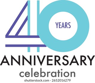 Celebrating anniversary sky blue and purple color number 40 on a white background with word TH ANNIVERSARY celebration.