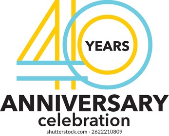celebrating Anniversary sky blue and yellow colored number 40 on a white background with word YEARS ANNIVERSARY celebration at the bottom.