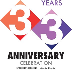 Celebrating Anniversary squares of red and purple colored number 33 on a white background with word Anniversary Celebration black color at the bottom.