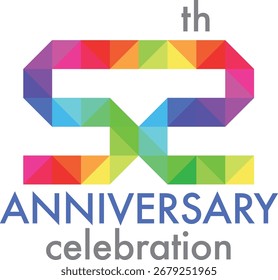 Celebrating Anniversary triangle multicolor number 52 on a white background with word th ANNIVERSARY celebration.
