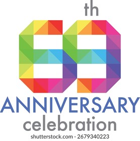 Celebrating Anniversary triangle multicolor number 69 on a white background with word th ANNIVERSARY celebration.
