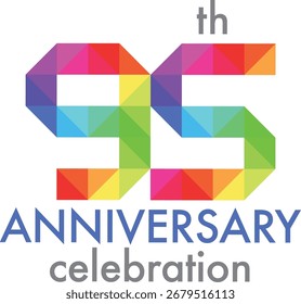 Celebración del triángulo multicolor del aniversario número 95 en un fondo blanco con la celebración del aniversario de la palabra.