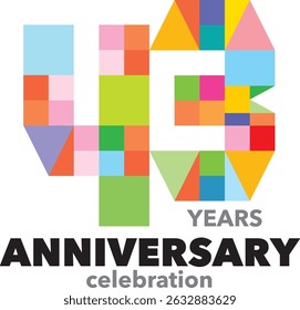 Celebrating Anniversary various geometric shapes colorful number 43 on a white background with word YEARS ANNIVERSARY celebration.