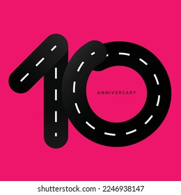 Celebrating, anniversary vector of number 10th year anniversary, birthday. colorful of neon pink for invitation card, backdrop, label, logo , advertising or stationary	
