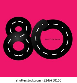 Celebrating, anniversary vector of number 80th year anniversary, birthday. colorful of neon pink for invitation card, backdrop, label, logo , advertising or stationary	
