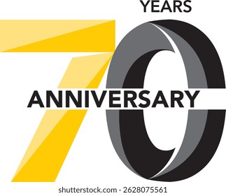 Celebrating Anniversary yellow and black color number 70 on a white background with word YEARS ANNIVERSARY.